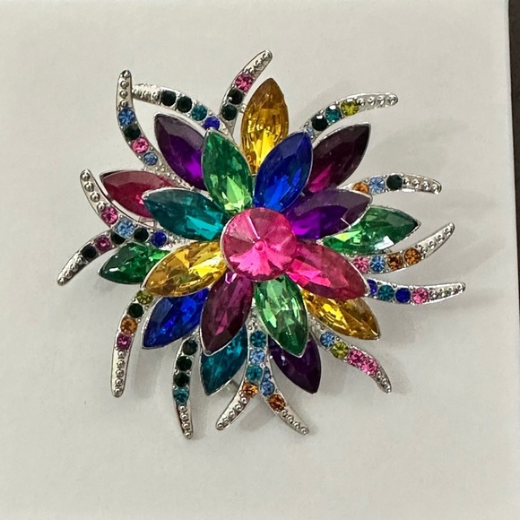 Womens Collar Flower Brooch Crystal Brooch Multicolor Fashion Jewelry - Picture 5 of 5